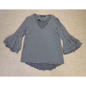 Zara Blouse Top Womens Size‎ XS Oversized Black White Bell Ruffle Sleeve Viscose